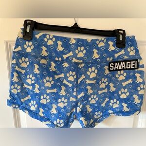 Savage Blue Athletic Shorts with Paw and Bone Pattern